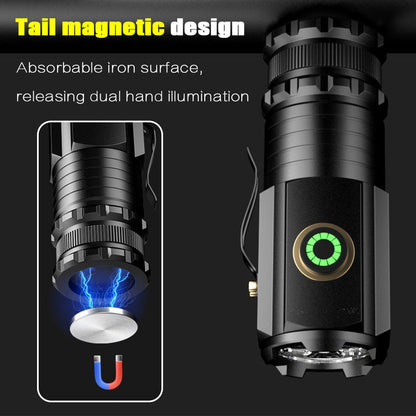 Flashlight 2000-Lumen Mini EDC Torch with Type-C Charging, Tail Magnet and Four Battery-Body Options