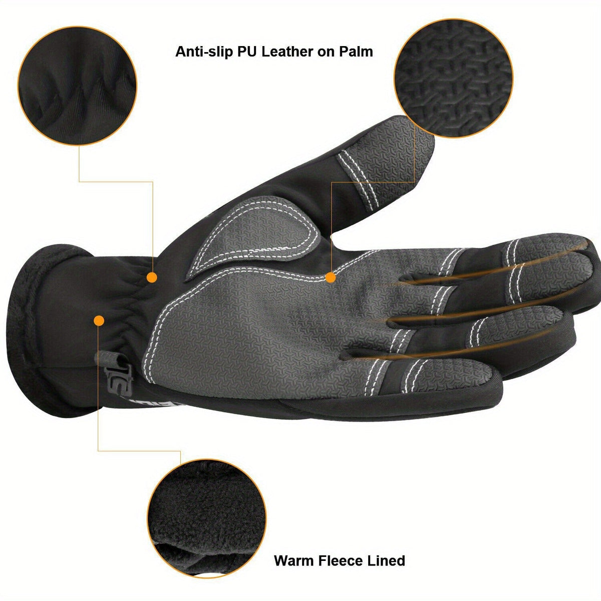 Two-Pair Full-Finger Winter Gloves in Black or Gray with Complete S, M, L, XL and XXL Size Grid