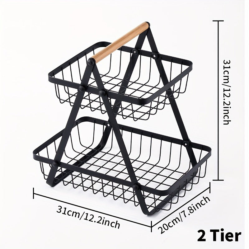 Fruit Basket Countertop 2-Tier Wire Organizer | Kitchen Storage Rack for Fruits Vegetables Bread