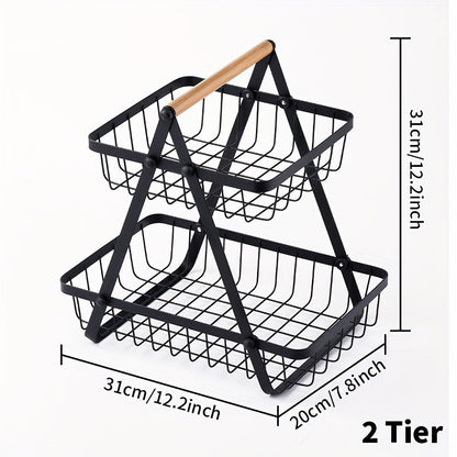 Fruit Basket Countertop 2-Tier Wire Organizer | Kitchen Storage Rack for Fruits Vegetables Bread