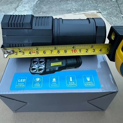 Rechargeable LED Flashlight 6-Pack - Transparent COB Side Light, 6 Modes Multifunction Handheld Torch, ABS Body for Camping, Hiking, Work & Emergency Power Outage