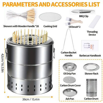 Wood Burning Camp Stove with Chimney Pipe Portable Outdoor Camping Stove for Cooking, BBQ, Boiling Water & Heating, Stainless Steel Hot Tent Stove with Folding Rack, Ash Hook & Accessories Included
