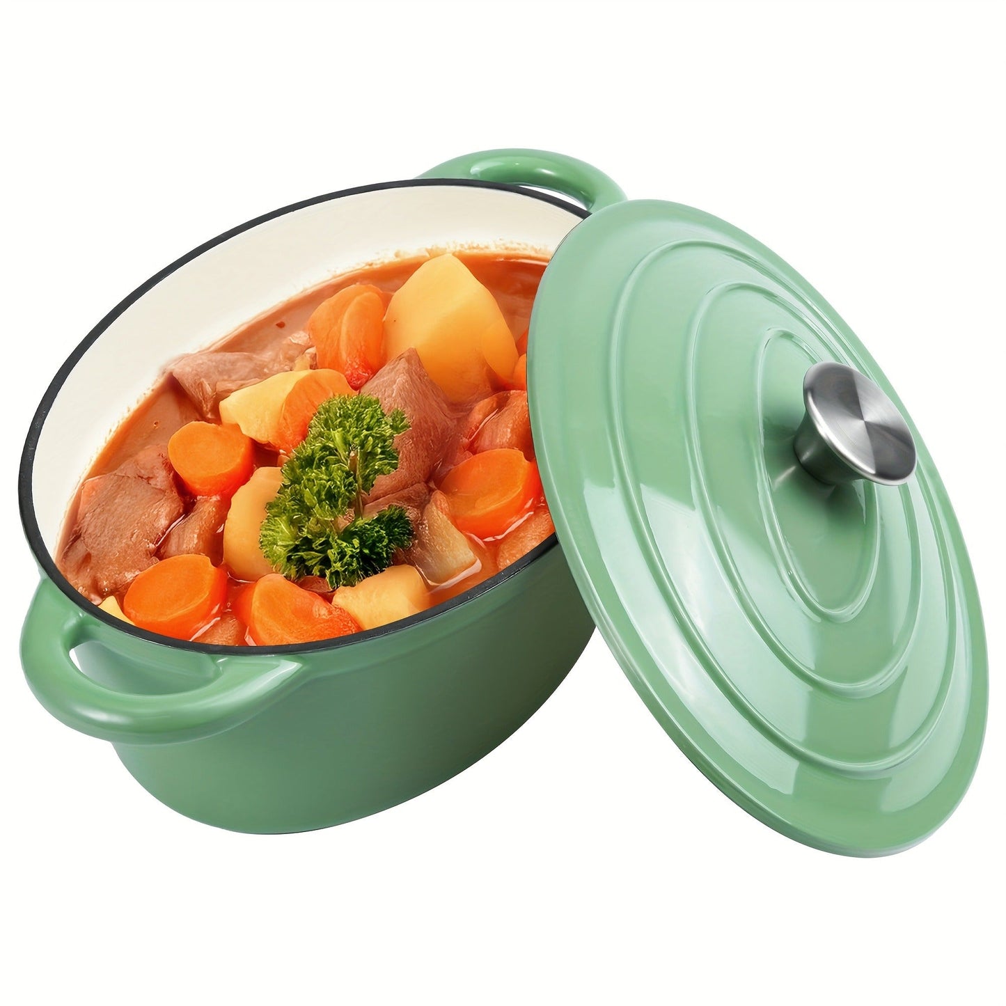 Dutch Oven Enameled Cast Iron 4.5QT with Lid & Dual Handles – Oval Non-Stick Enamel Coating for Bread Baking Soups Stews Braising | Stovetop to Oven Safe 500°F 5 Colors Available