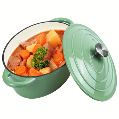 Dutch Oven Enameled Cast Iron 4.5QT with Lid & Dual Handles – Oval Non-Stick Enamel Coating for Bread Baking Soups Stews Braising | Stovetop to Oven Safe 500°F 5 Colors Available