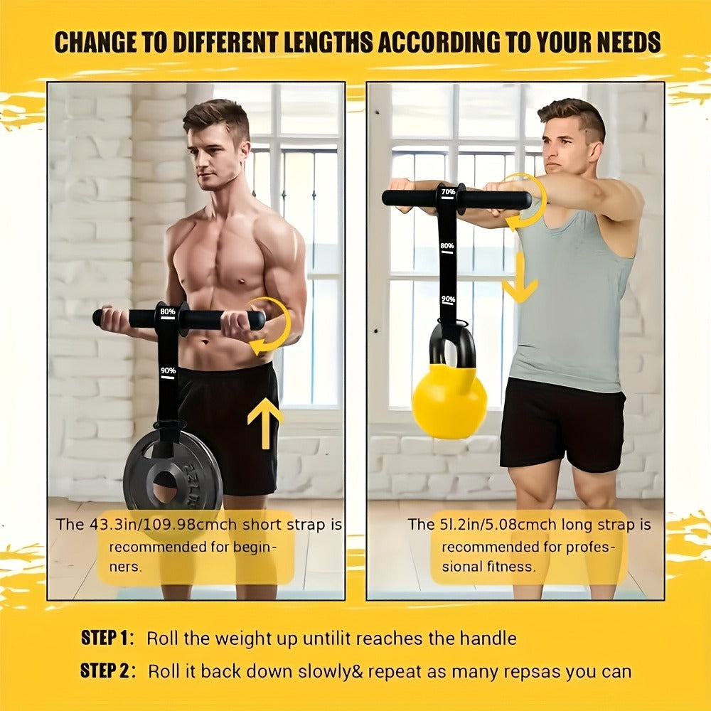 Fitness Equipment Wrist Roller Bar with Hanging Strap, Four Marked Grip Levels and 12.6-Inch Handle