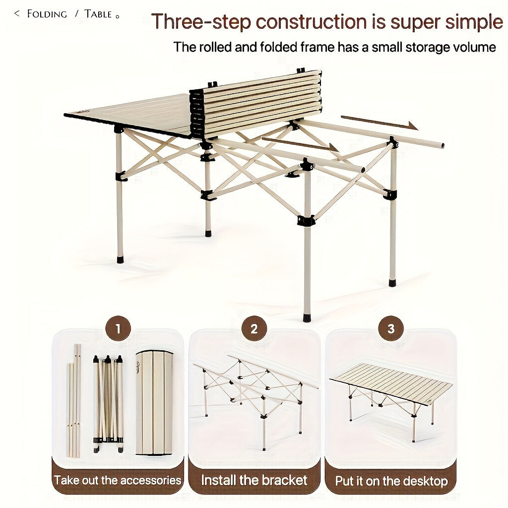 Folding Camping Table in Black with Displayed 37.4 x 21.65 x 19.69-Inch Size, Slatted Top and Carry Bag