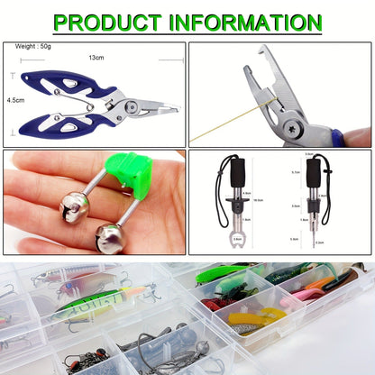 Fishing Lure Set 346-Piece Mixed Tackle Assortment with Hard Baits, Soft Baits, Hooks, Weights and Tiered Storage Box