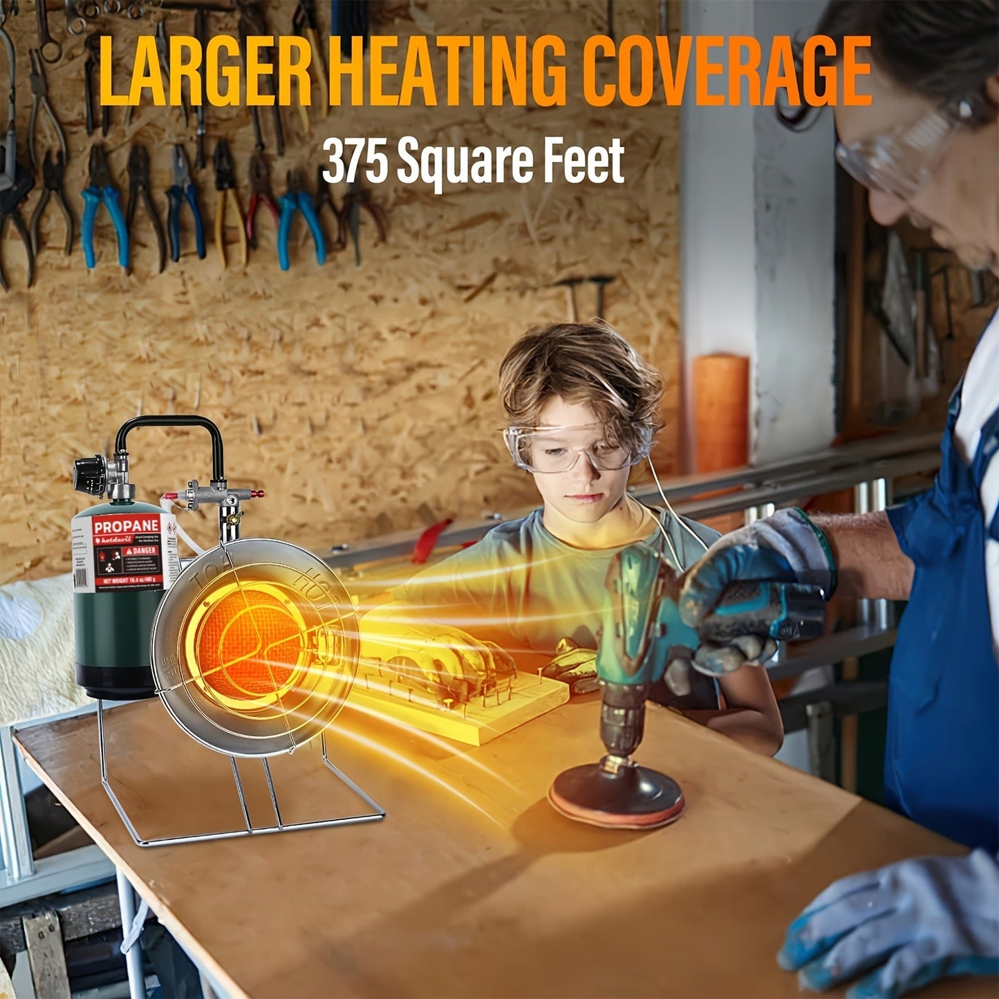 Round Propane Heater with Folding Stand, 8-Foot Hose, Regulator and Piezo Igniter Assembly