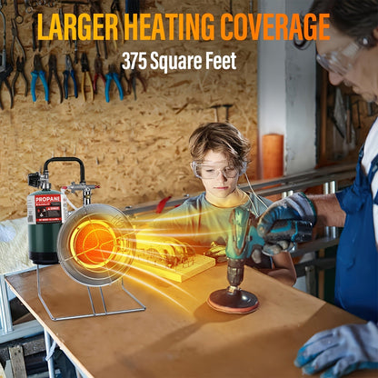 Round Propane Heater with Folding Stand, 8-Foot Hose, Regulator and Piezo Igniter Assembly
