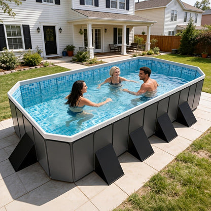 Large Rectangular Frame Pool – Non-Inflatable Backyard Swimming Pool with Drain