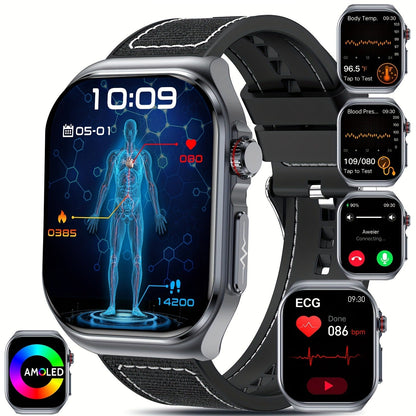 AMOLED Smartwatch 2.04" Display, Bluetooth 5.3 Calling, NFC, 530mAh Battery, Multi-Sport Modes, Voice Assistant, SOS, Menstrual & Weather Forecast, Magnetic Charging, Compatible with iOS & Android, Unisex Gift for Men & Women