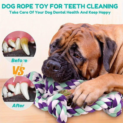Dog Toy Six-Knot Twisted Rope Bone in Two Colorways for Tug, Fetch and Chew Play with Medium or Large Dogs