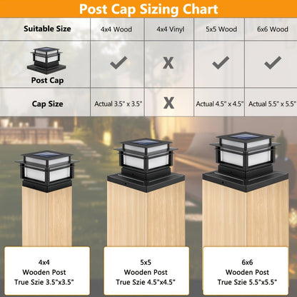 Six-Pack Solar Fence Post Cap Light Set for 4 x 4, 5 x 5 or 6 x 6 Posts with Amber Illumination