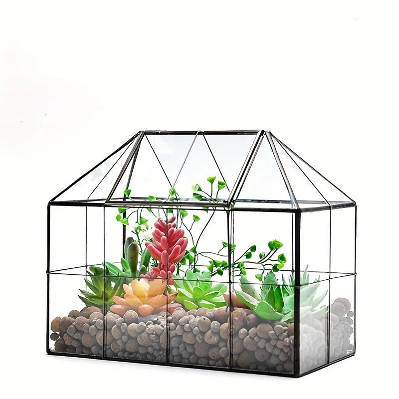 Geometric Glass Terrarium with Swing Lid 9.84x5.31x7.87 Inch Victorian Wardian Case for Succulents Cactus Air Plants Ferns Indoor Desktop Decor Black