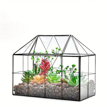 Geometric Glass Terrarium with Swing Lid 9.84x5.31x7.87 Inch Victorian Wardian Case for Succulents Cactus Air Plants Ferns Indoor Desktop Decor Black