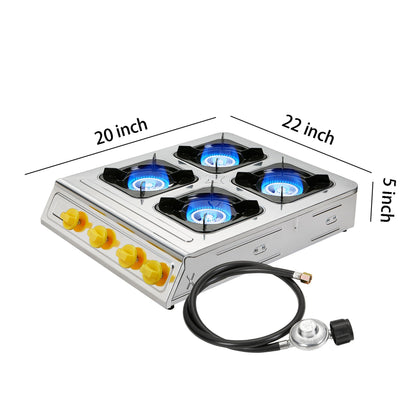 4 Burner Propane Stove 40000 BTU Auto Ignition Outdoor Gas Cooker for Camping Garden Fishing Hiking Restaurant Backyard Party Large Group Cooking Heavy Duty