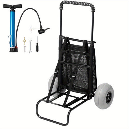 Folding Beach Cart with Balloon Wheels – 165LBS Capacity Sand Dolly for Camping Fishing Picnic Garden