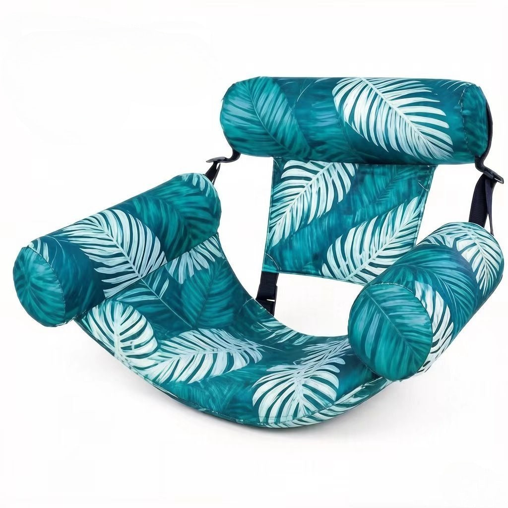 Two-Piece Leaf Print Inflatable Pool Lounge Chair Set with Backrests, Armrests and Open Seat Panels