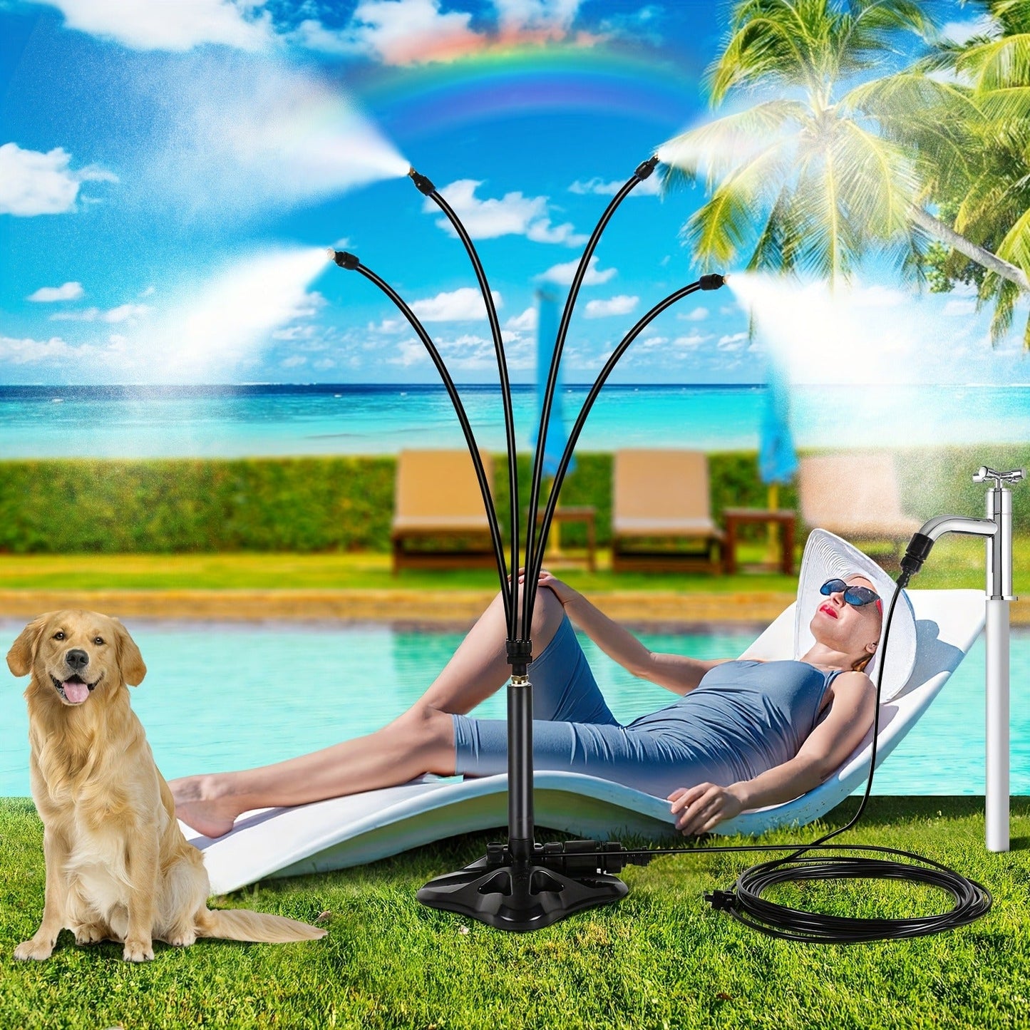 Outdoor Misting System Portable 26.5Ft Mist Cooling Kit with Adjustable Stand for Patio Garden BBQ