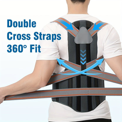 Adjustable Full-Back Posture Brace with Cross Straps, Support Panel and L or XL Fit Options
