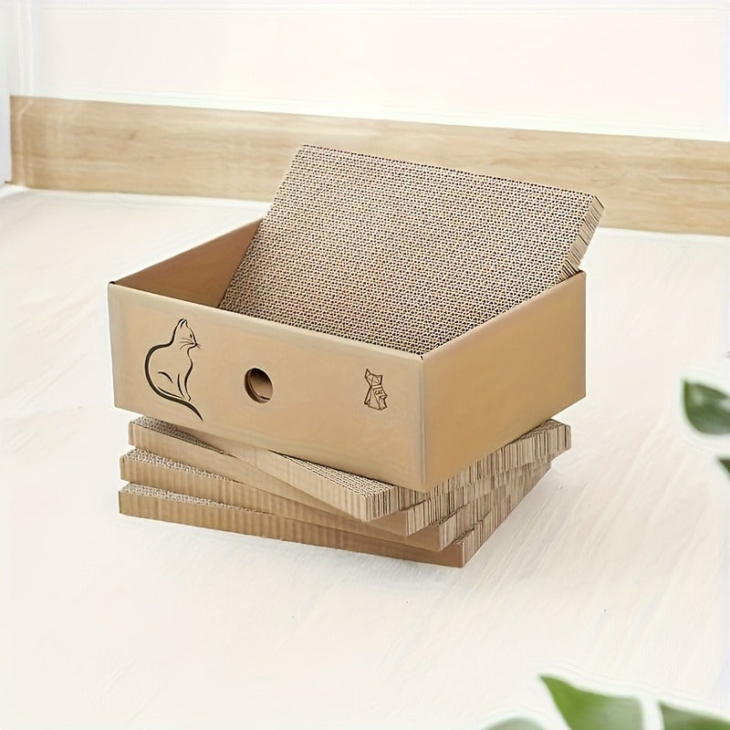 Cat Scratching Board & Bed Combo – 5-Layer Large Corrugated Cardboard Scratcher with Premium Texture, Replaceable Design for Indoor Cats & Kittens, Standard & Extra Large, Set of 5