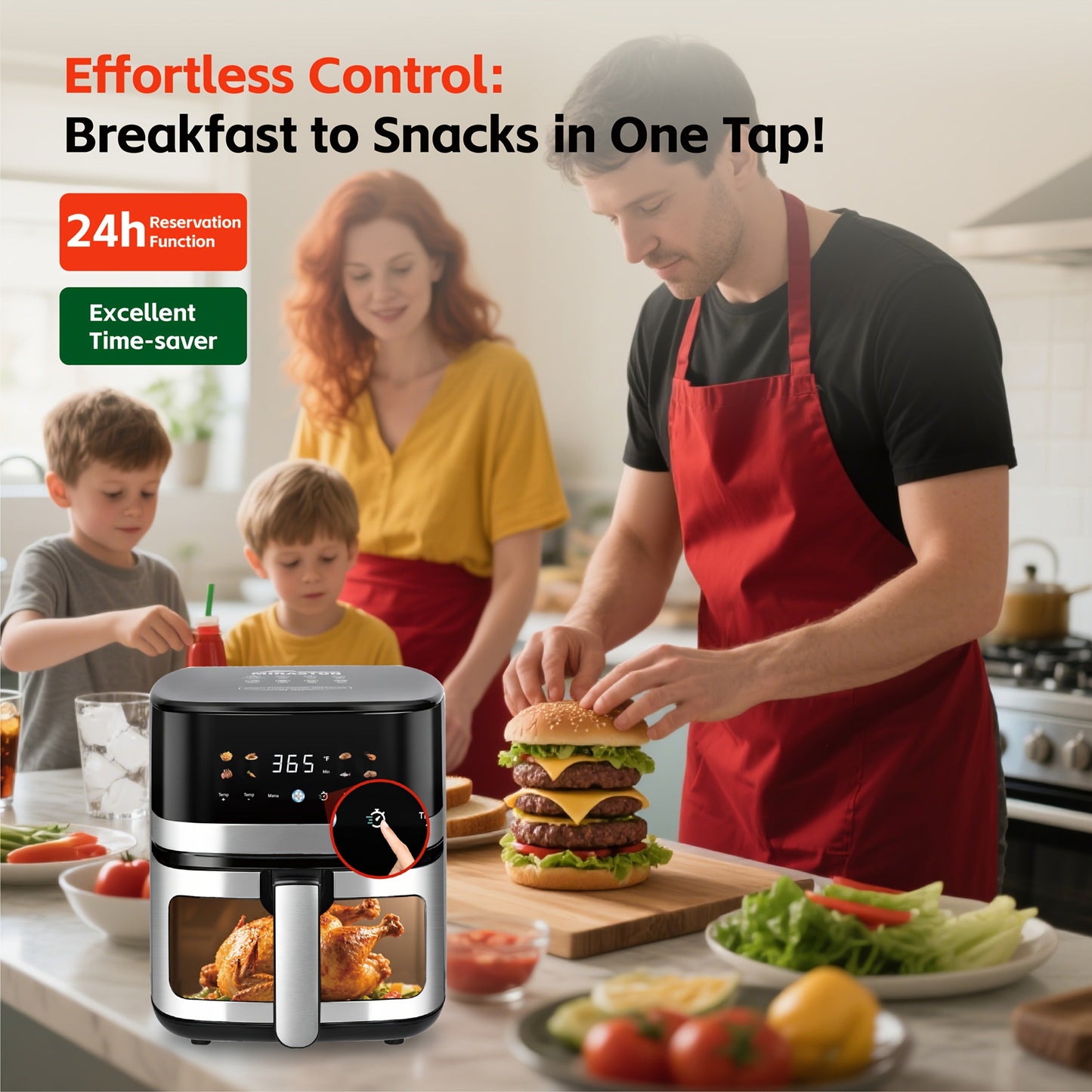 5.8Qt Air Fryer with Touchscreen Control Panel, Viewing Window, Eight Presets and 20 Paper Liners