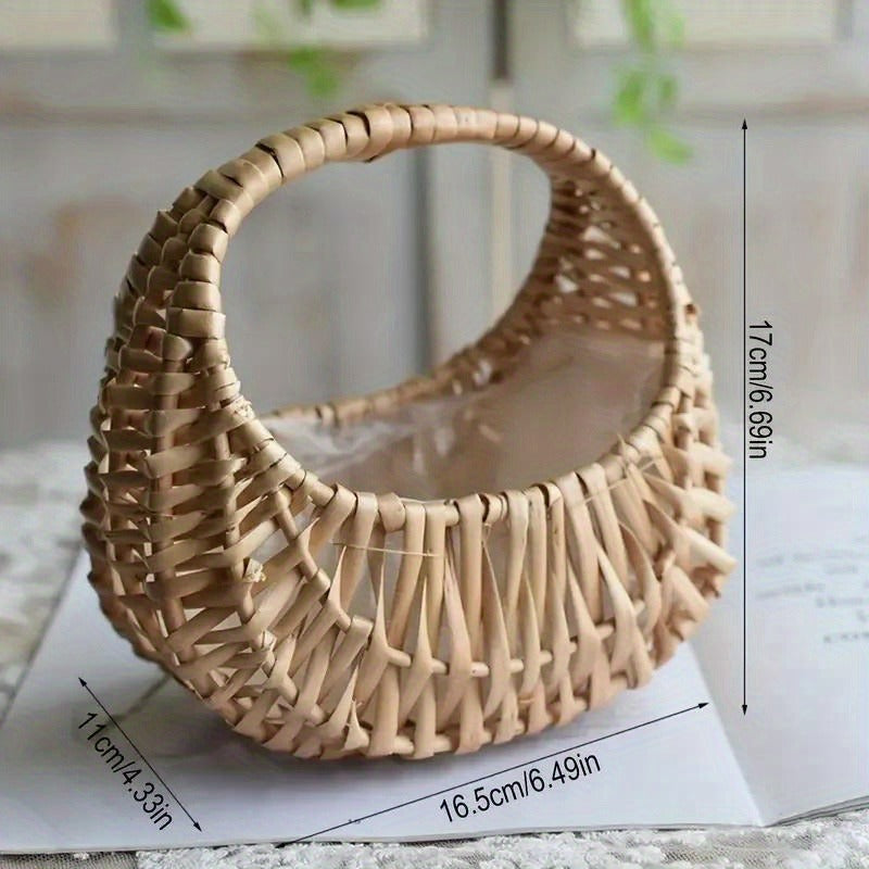 Wicker Basket Set Half Moon Shape with Handle – Small Rattan Baskets 3/5/6 Pcs for Wedding Flower, Home Decor, Garden Storage & Picnic, Plastic Liner Included, 6.7×6.5×4.3 in