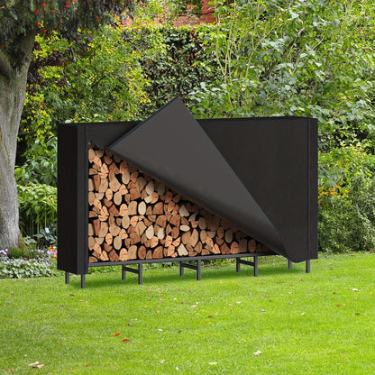 Firewood Rack Heavy Duty Adjustable — Outdoor & Indoor Log Holder with Cover, A-Frame Steel Wood Storage Stand for Fireplace, Patio, Cabin