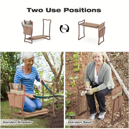 Garden Kneeler and Seat – Foldable Bench with EVA Pad & Tool Pouches