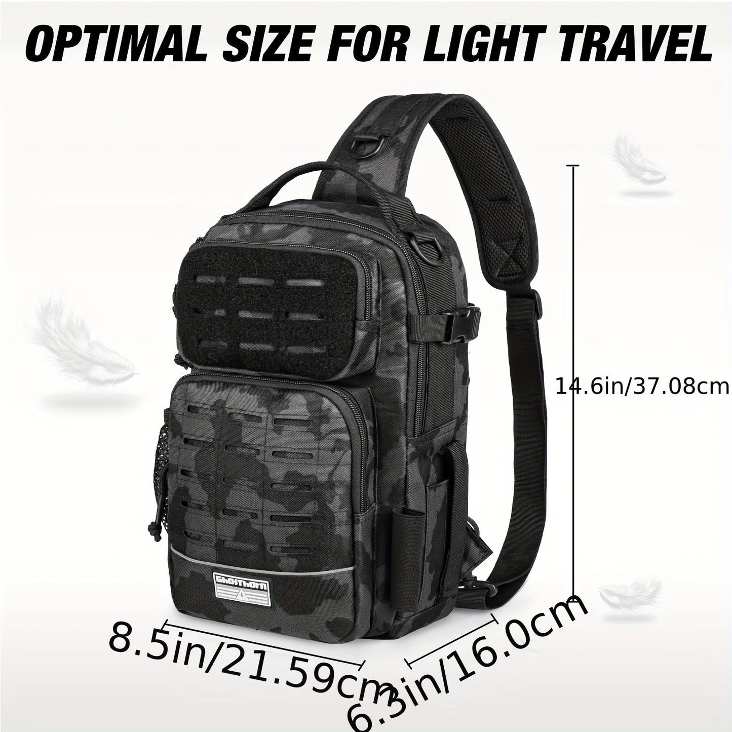 Camouflage Fishing Shoulder Bag with Six Checkout Options, Multi-Pocket Layout, Rod Holder and Bottle Pocket