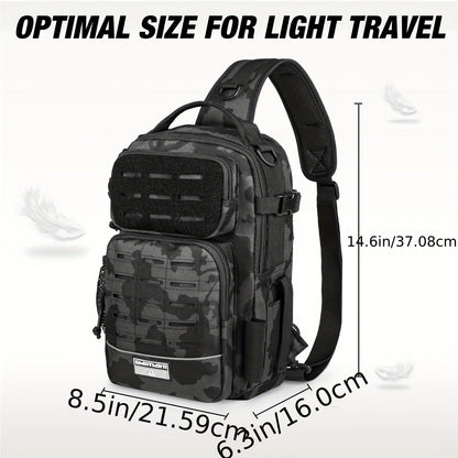 Camouflage Fishing Shoulder Bag with Six Checkout Options, Multi-Pocket Layout, Rod Holder and Bottle Pocket