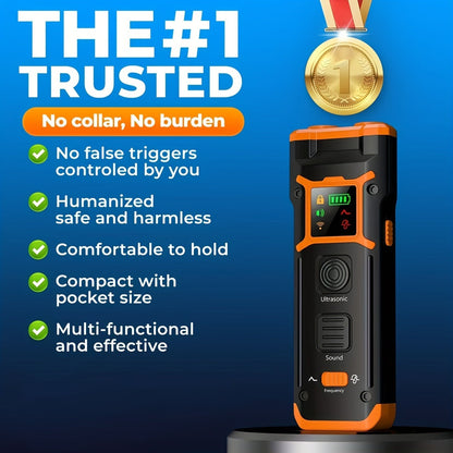 Rechargeable Handheld Ultrasonic Dog Training Aid with Dual Emitters, LED Light and Wrist Strap