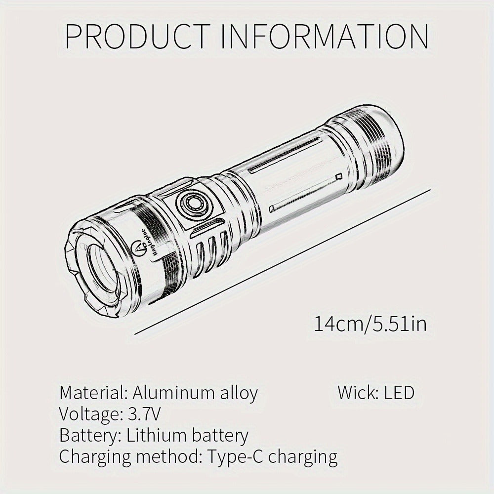 Flashlight 4500-Lumen Zoomable Fresnel Lens Torch with 21700 Battery in Golden or Red Upgrade Editions