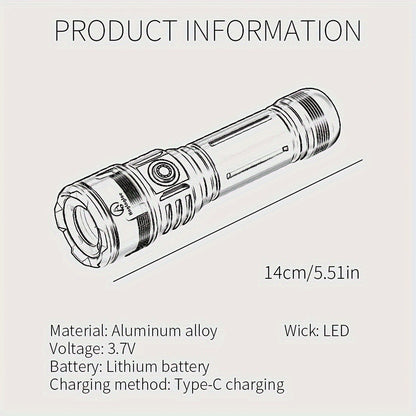 Flashlight 4500-Lumen Zoomable Fresnel Lens Torch with 21700 Battery in Golden or Red Upgrade Editions