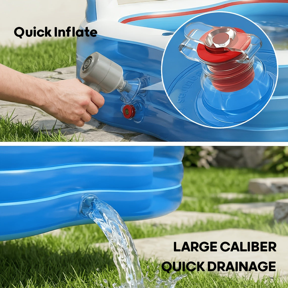 Inflatable Lounge Pool with Backrest 4 Seats 80x80x32 Inch Blow Up Pool for Adults Family Outdoor Garden Backyard Summer Water Party Portable