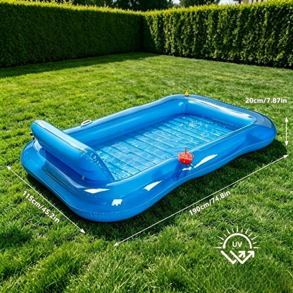 Pool Float Tanning Lounger, 74.8 x 45.2 Inches with Sprinkler Rim, Pillow, Cup Holder and Repair Patches