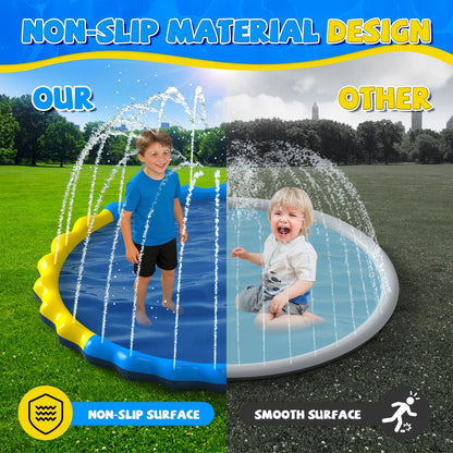 Splash Pad Sprinkler for Kids – Extra Large Inflatable Wading Pool Outdoor Water Play Mat Toy for Toddlers & Children Ages 3+, Thickened Non-Slip