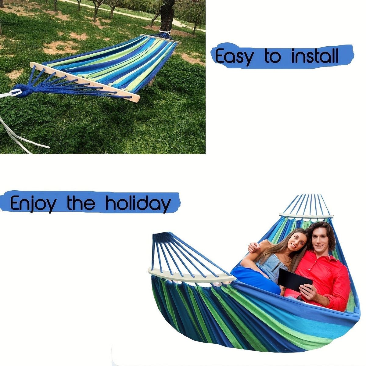 Woven Nylon-Style Hammock, 110 x 59 Inches with Two 118-Inch Ropes, Two D-Shaped Connectors and Carry Bag