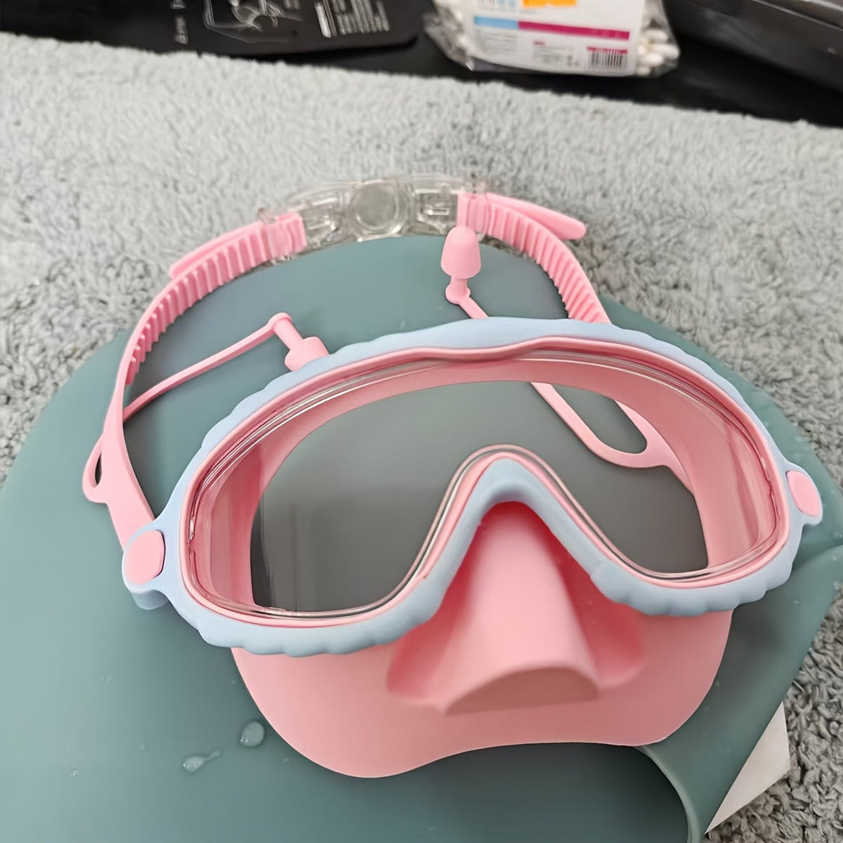 Oversized Swimming Goggles with Single-Lens Mask Frame, Adjustable Strap and Pink or Blue Color Options
