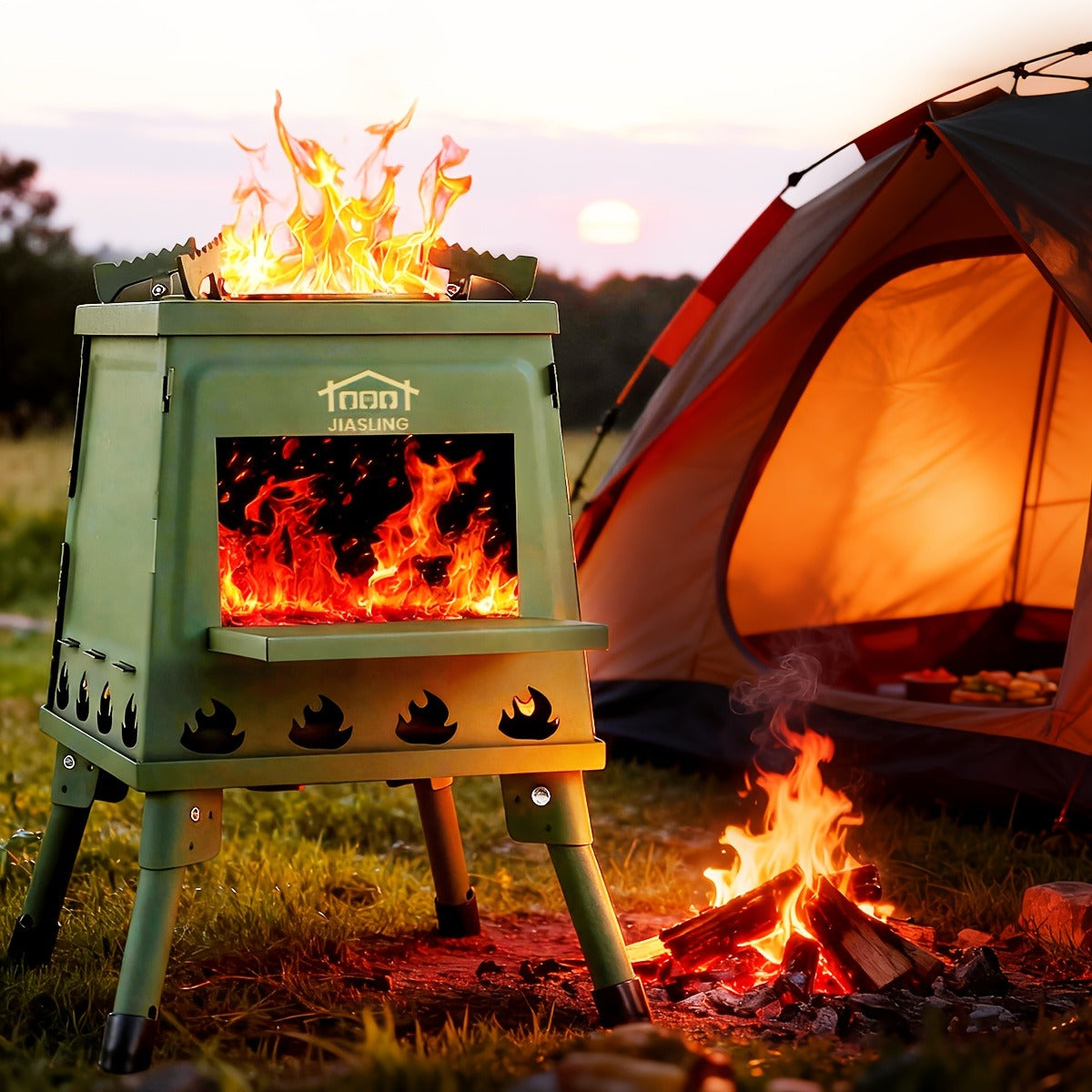 Foldable Wood Burning Camp Stove, Portable Outdoor Cooking Rocket Stove for Camping, Hiking, Picnics, BBQ & Travel – Compact Pot Stove for Wild Cooking