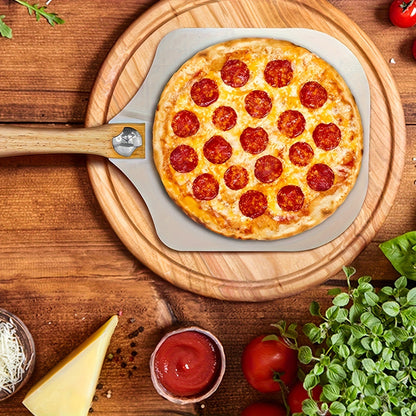 Seven-Piece Pizza Baking Set with Round Stone, Metal Peel, Rocker Cutter, Server, Brush and Gloves