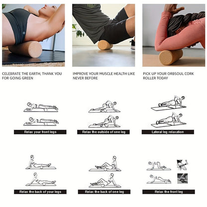 11.81-Inch High-Density Cork Yoga Roller with Textured Surface for Stretching and Muscle Massage