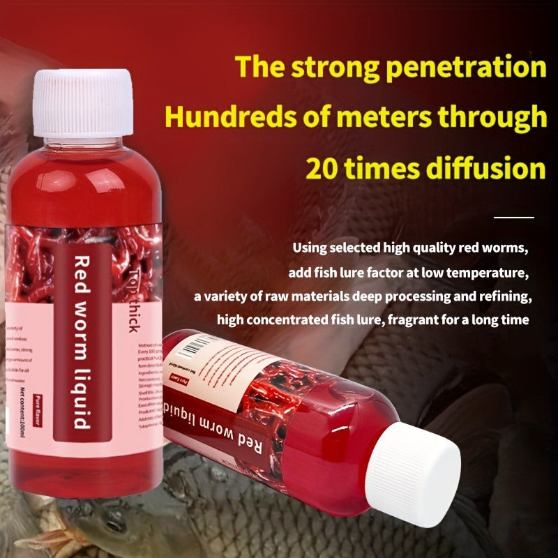 Two-Piece 100 ml Liquid Fish Bait with Red Worm Scent Label for Trout, Carp, Bass and Cod Fishing