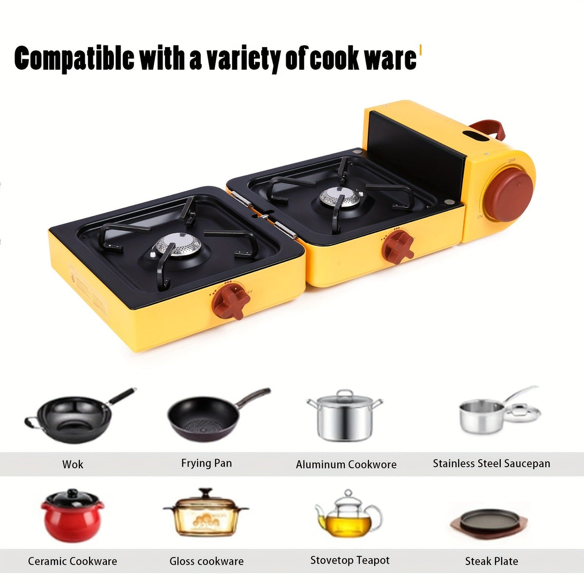 Portable Propane Stove 2-Burner 16000 BTU, Collapsible Camping Stove with Carrying Bag & Side Shelves