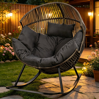 Egg Chair Outdoor Wicker PE Rattan Oversized Patio Lounge Chair with Cushion Rocking Egg Chair for Backyard Balcony Garden Beige Black Black/Rattan