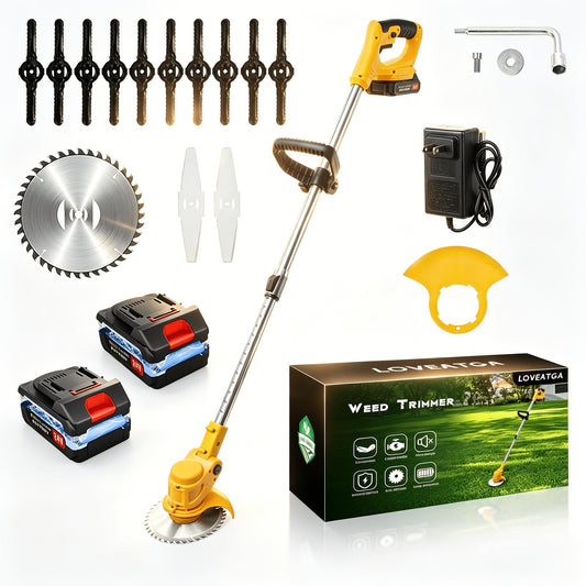 Cordless Weed Trimmer & Edger, 21V 3-in-1 Brush Cutter with 2 Batteries, Adjustable Head for Lawn, Yard & Garden