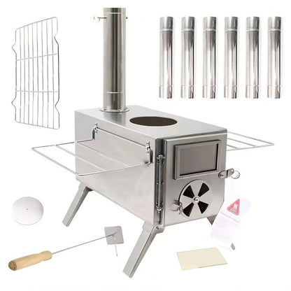 Portable Stainless Steel Wood Burning Camp Stove, Foldable Backpacking Rocket Stove for Outdoor Camping, Hiking & Survival