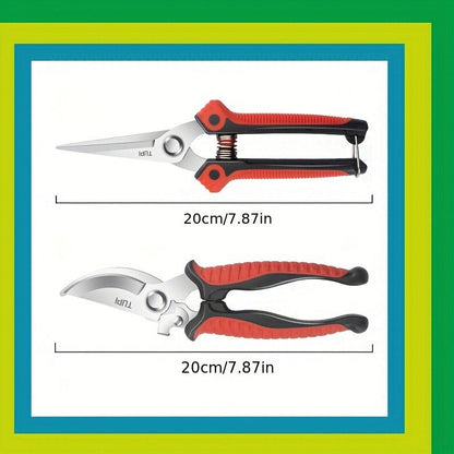 Bypass Pruning Shears 2-Pack - Ambidextrous High-Carbon Steel Fruit Scissors for Left & Right Hand, Garden Trimming Shears, Bonsai & Pot Beautification Cutter
