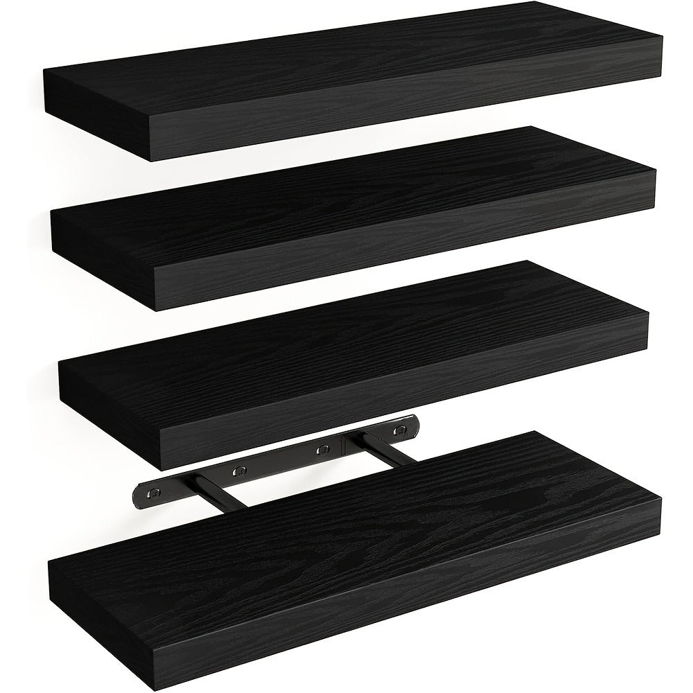 Floating Shelves for Wall 4pcs 15.8in – Wall Mounted Shelf with Invisible Bracket for Bathroom, Living Room, Bedroom, Kitchen, Office Decor | Brown, White, Black