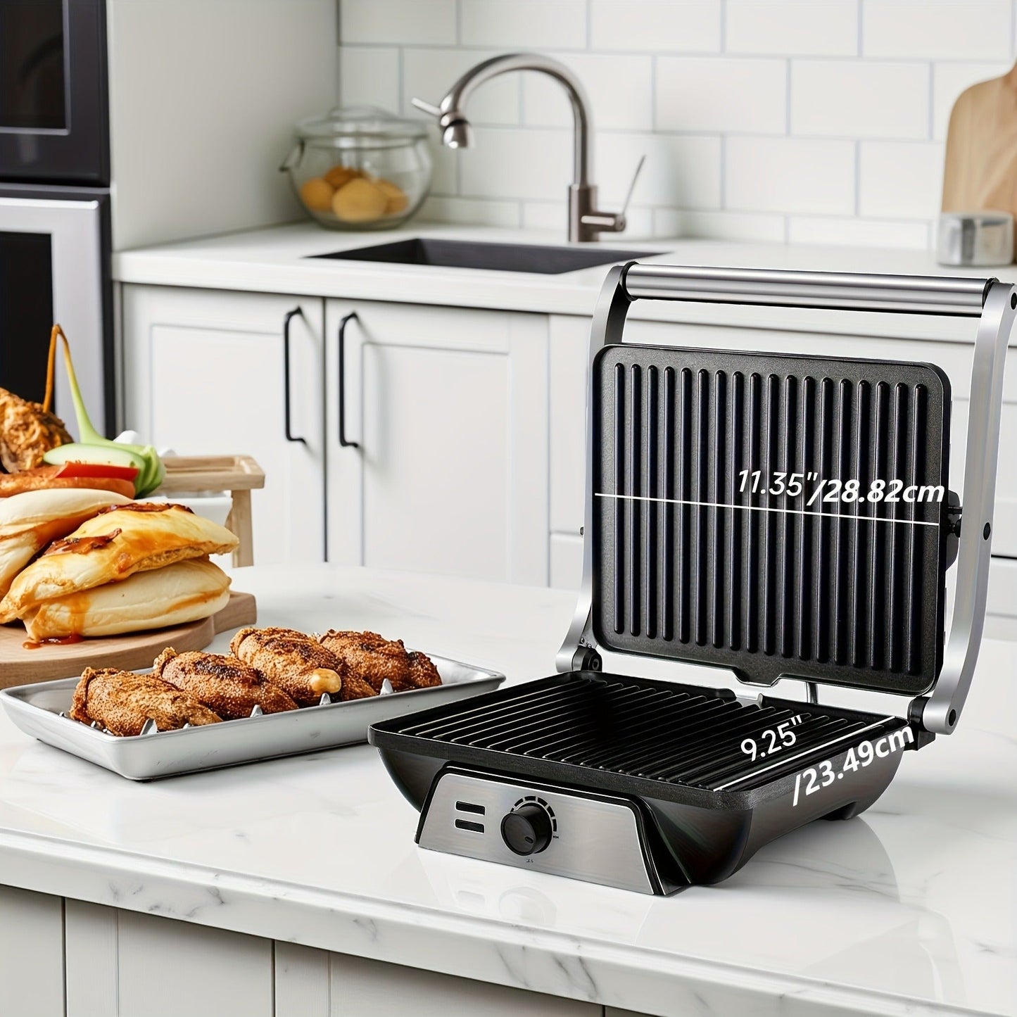 Sandwich Maker 3-in-1 Mini Indoor Grill & Panini Press – Non-Stick 180° Opening, Floating Hinge, 60-Min Timer, Temp Control & Grease Tray | Compact Electric Grill for Home & Dorm